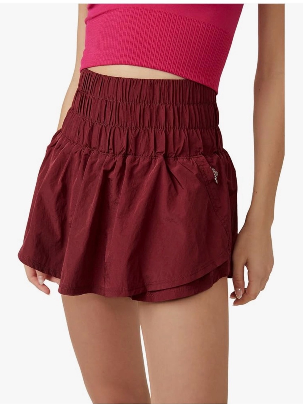 FP Movement by Free People Wine Red Elastic-Waist Active Skort
